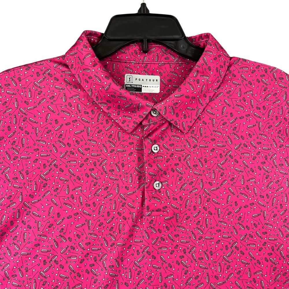 PGA Tour Performance Golf Polo Mens XXL Pink Novelty Bag Print Pro Series